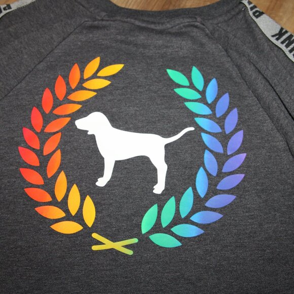 PINK Victoria's Secret Size XS Gray Rainbow Dog Fleece Sweatshirt - Picture 3 of 9